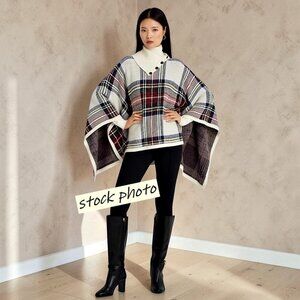 Lauren Ralph Plaid Wool Blend Poncho S/M Black Label Old Money Preppy Heritage